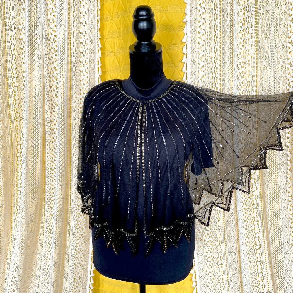 NWT Gold & Silver Sheer Beaded Sequined Capelet - Whimsigoth - Picture 3 of 7